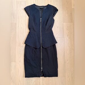 Ted Baker Black Peplum Zip-Front Sheath Dress